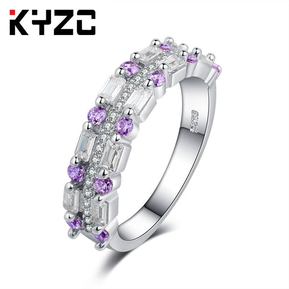 Women's Brass And White Steel Ring With Blue Pointed Zircon And Full Pavé Diamond Style Design