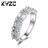 Women's Brass And White Steel Ring With Blue Pointed Zircon And Full Pavé Diamond Style Design