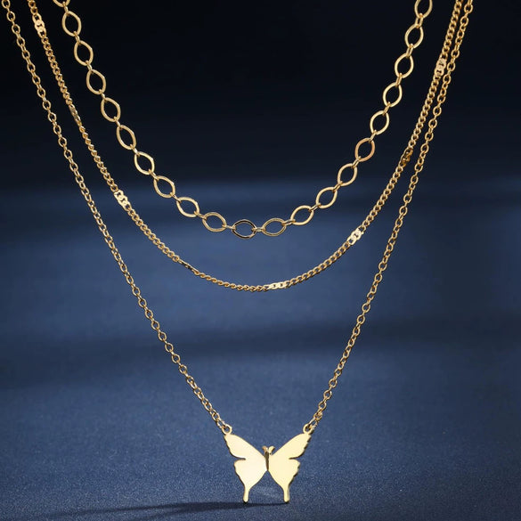 Women's Brass Asymmetrical Circle Paper Clip Necklace Set Geometric Multi Layer Layered Chain Necklaces With Electroplated Finish