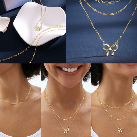 Women's Brass Asymmetrical Circle Paper Clip Necklace Set Geometric Multi Layer Layered Chain Necklaces With Electroplated Finish