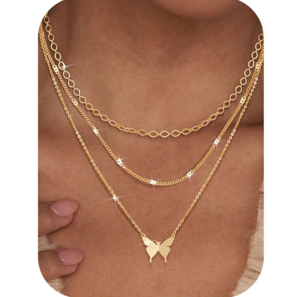 Women's Brass Asymmetrical Circle Paper Clip Necklace Set Geometric Multi Layer Layered Chain Necklaces With Electroplated Finish