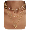 Women's Brass Asymmetrical Circle Paper Clip Necklace Set Geometric Multi Layer Layered Chain Necklaces With Electroplated Finish