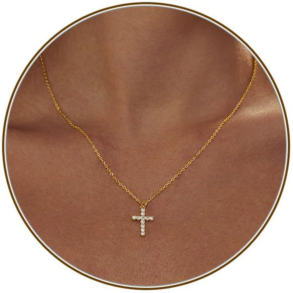 Women's Brass Cross Pendant Necklace With Regular Chain Trendy Clavicle Chain Electroplated Personality Style Jewelry