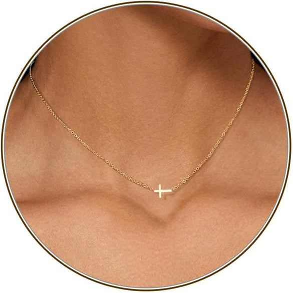 Women's Brass Cross Pendant Necklace With Regular Chain Trendy Clavicle Chain Electroplated Personality Style Jewelry