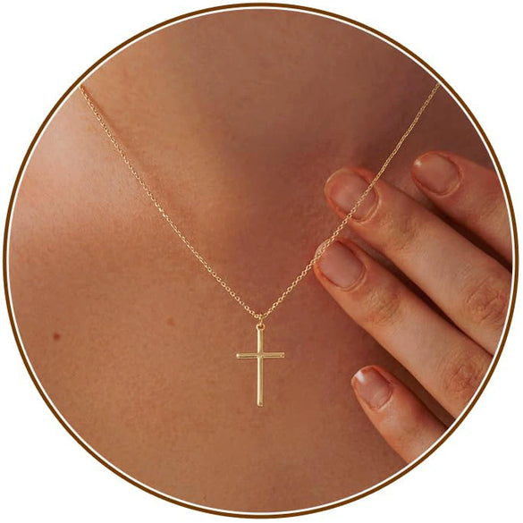 Women's Brass Cross Pendant Necklace With Regular Chain Trendy Clavicle Chain Electroplated Personality Style Jewelry