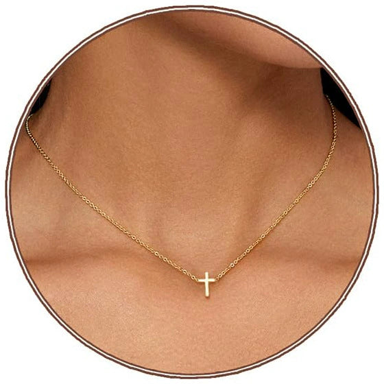 Women's Brass Cross Pendant Necklace With Regular Chain Trendy Clavicle Chain Electroplated Personality Style Jewelry