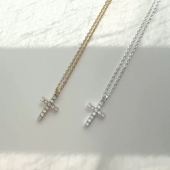 Women's Brass Cross Pendant Necklace With Regular Chain Trendy Clavicle Chain Electroplated Personality Style Jewelry