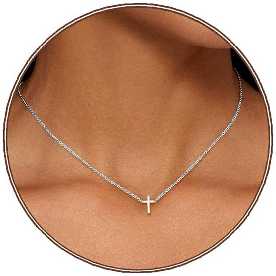Women's Brass Cross Pendant Necklace With Regular Chain Trendy Clavicle Chain Electroplated Personality Style Jewelry