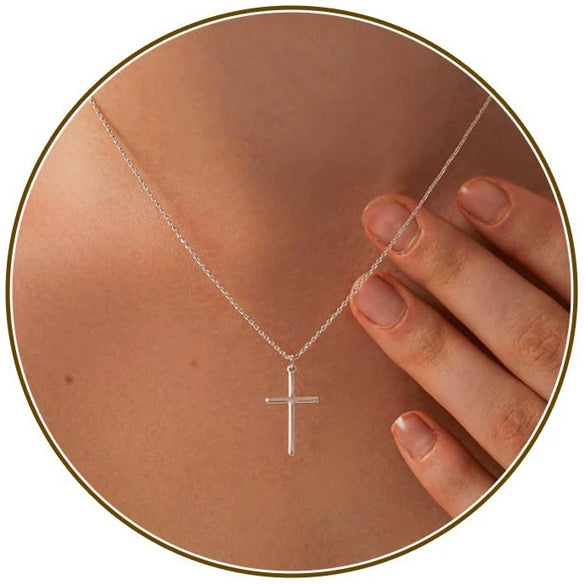 Women's Brass Cross Pendant Necklace With Regular Chain Trendy Clavicle Chain Electroplated Personality Style Jewelry