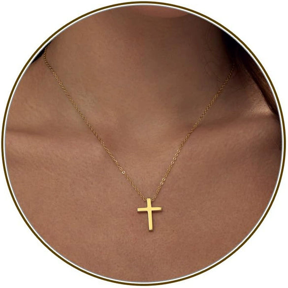 Women's Brass Cross Pendant Necklace With Regular Chain Trendy Clavicle Chain Electroplated Personality Style Jewelry