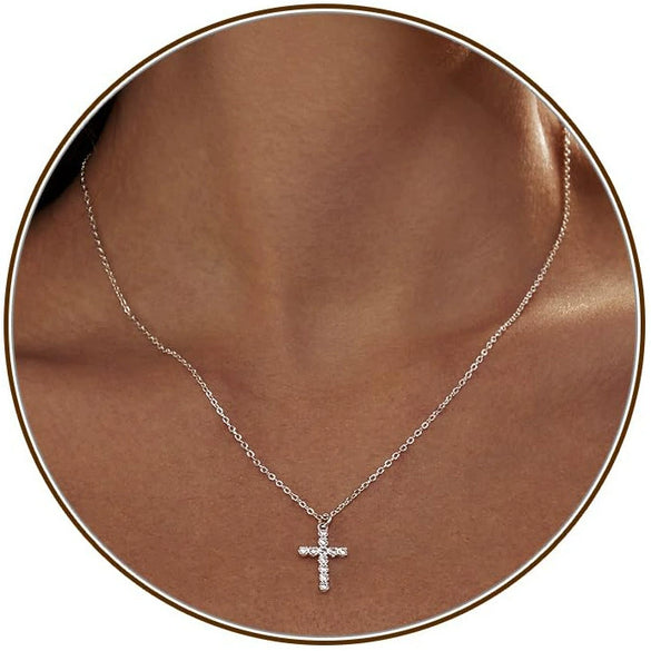 Women's Brass Cross Pendant Necklace With Regular Chain Trendy Clavicle Chain Electroplated Personality Style Jewelry