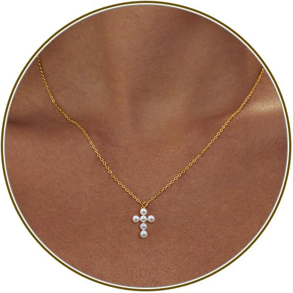Women's Brass Cross Pendant Necklace With Regular Chain Trendy Clavicle Chain Electroplated Personality Style Jewelry