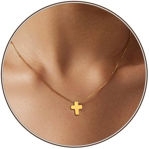 Women's Brass Cross Pendant Necklace With Regular Chain Trendy Clavicle Chain Electroplated Personality Style Jewelry