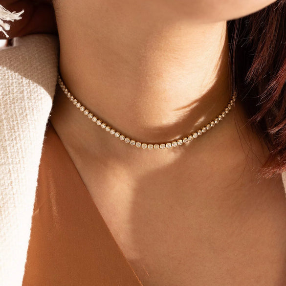 Women's Brass Cubic Zirconia Tennis Necklace Geometric Clavicle Chain With Electroplated Hip Hop Style