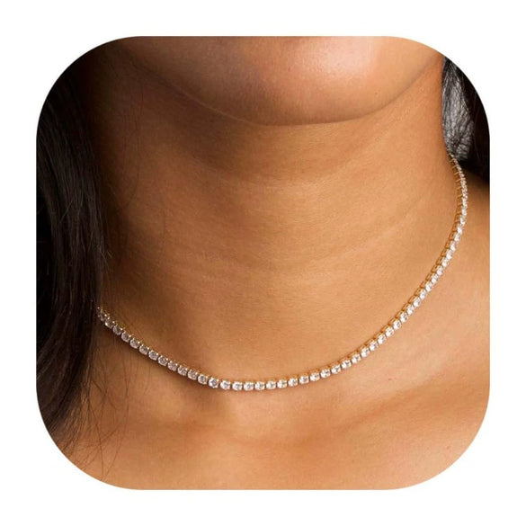 Women's Brass Cubic Zirconia Tennis Necklace Geometric Clavicle Chain With Electroplated Hip Hop Style