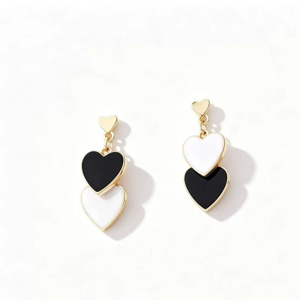 Women's Brass Heart Shaped Earrings With Electroplated Gold Finish And Green Color Blocking Simple Trendy Niche Style Pendant Earrings