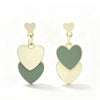 Women's Brass Heart Shaped Earrings With Electroplated Gold Finish And Green Color Blocking Simple Trendy Niche Style Pendant Earrings