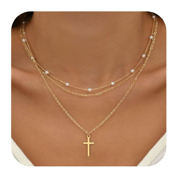 Women's Brass Multi Layer Pearl Necklace Geometric Clavicle Chain With Electroplated Fashion Office Style Jewelry