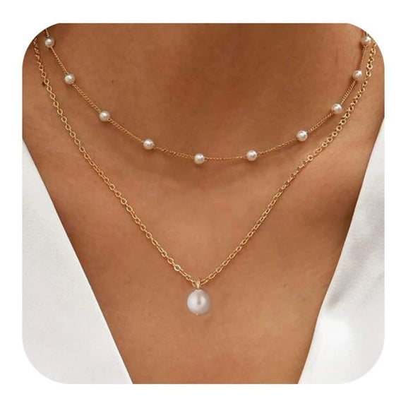 Women's Brass Multi Layer Pearl Necklace Geometric Clavicle Chain With Electroplated Fashion Office Style Jewelry