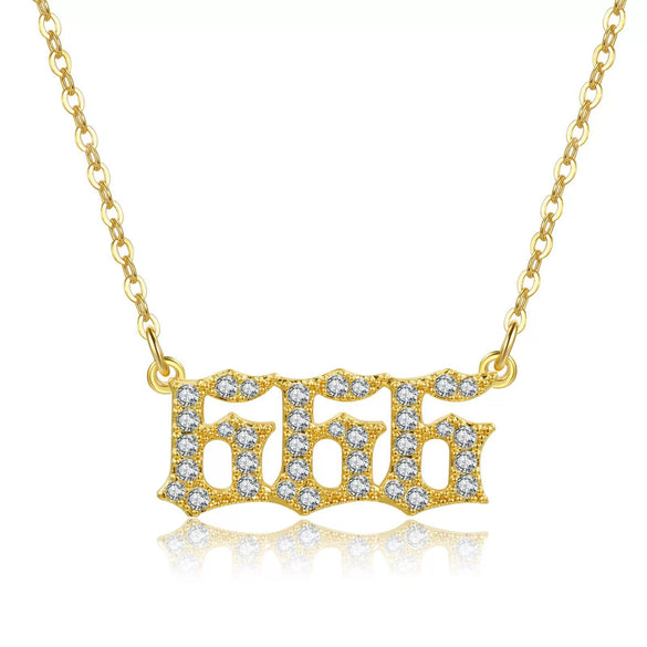 Women's Brass Rhinestone Necklace With Letters Numbers Text Design