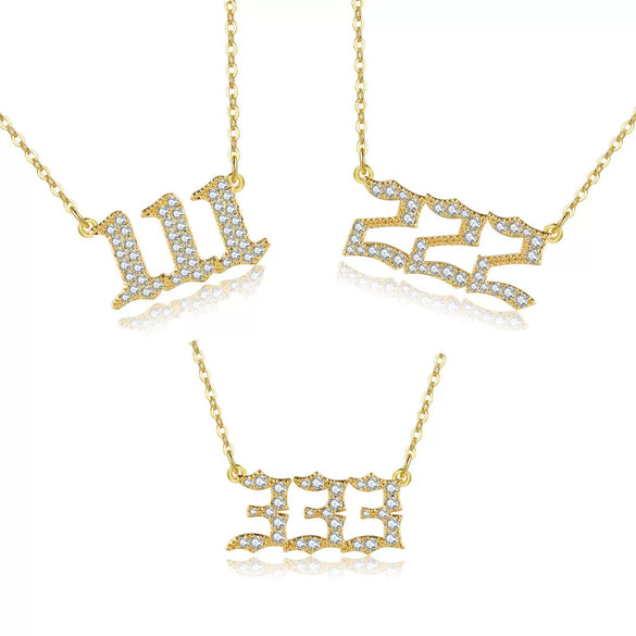 Women's Brass Rhinestone Necklace With Letters Numbers Text Design