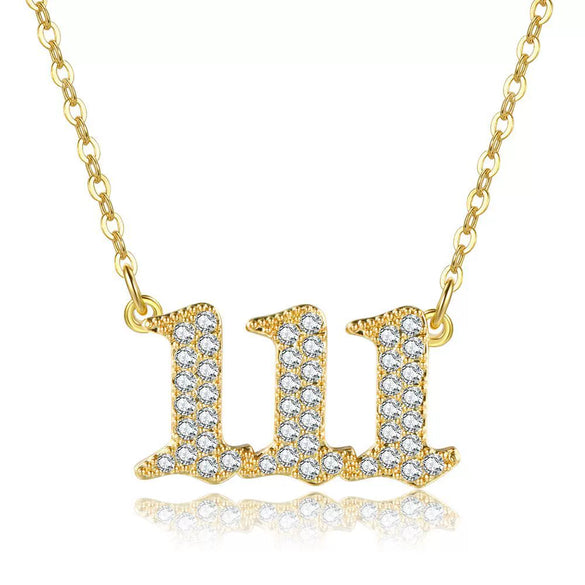 Women's Brass Rhinestone Necklace With Letters Numbers Text Design