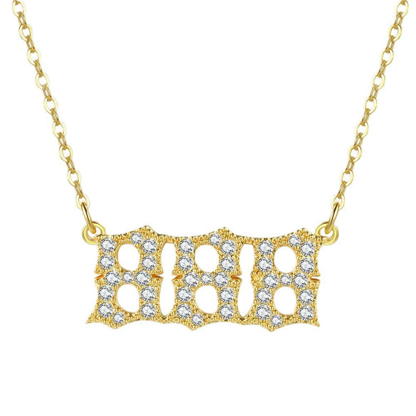 Women's Brass Rhinestone Necklace With Letters Numbers Text Design