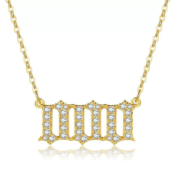 Women's Brass Rhinestone Necklace With Letters Numbers Text Design