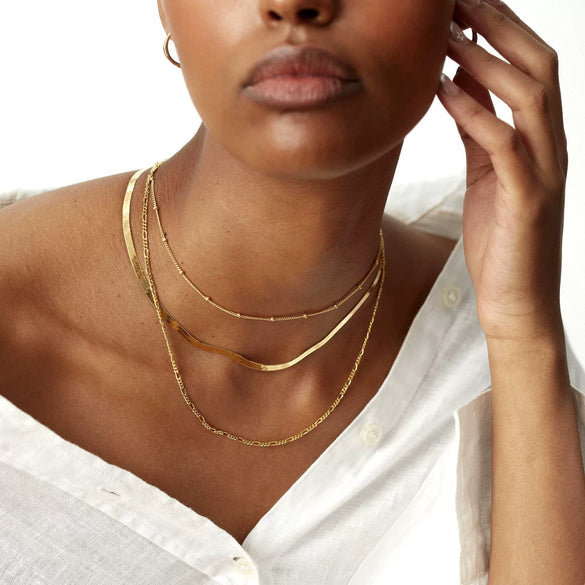 Women's Brass Snake Shaped Multi Layer Necklace With Geometric Pendant Electroplated Fashion Jewelry Gift