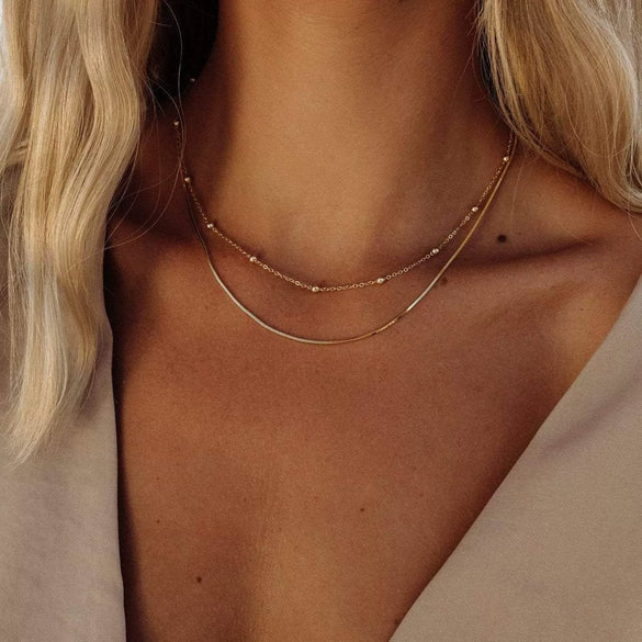 Women's Brass Snake Shaped Multi Layer Necklace With Geometric Pendant Electroplated Fashion Jewelry Gift