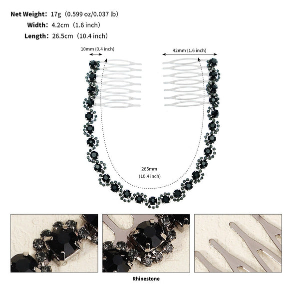 Women’s Bridal Crystal Hair Comb Pair Simple Wave Design Micropaved Wedding Headdress Insert Combs