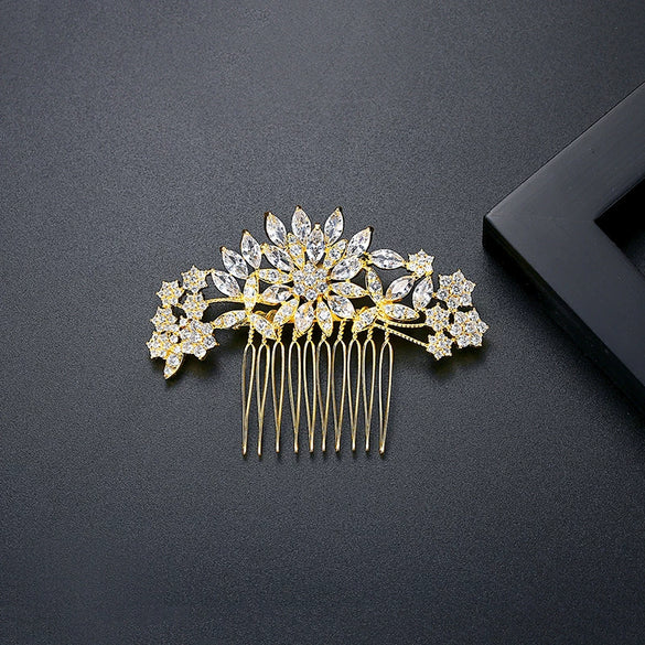 Women's Bridal Flower Hair Comb With Zircon Accents Electroplated Copper Jewelry Hair Accessory Wholesale