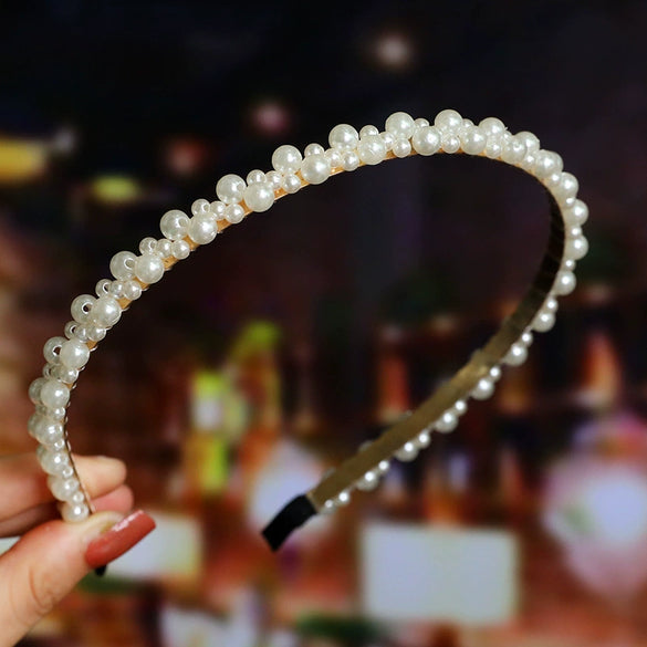 Women's Bridal Pearl Headband With Handknitted Knotted Design And Elegant Bow Crown Detail