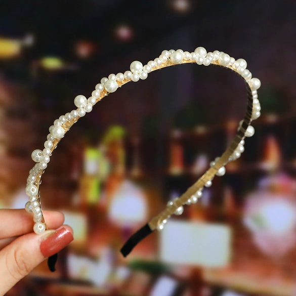 Women's Bridal Pearl Headband With Handknitted Knotted Design And Elegant Bow Crown Detail