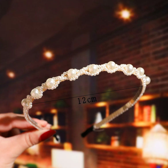Women's Bridal Pearl Headband With Handknitted Knotted Design And Elegant Bow Crown Detail