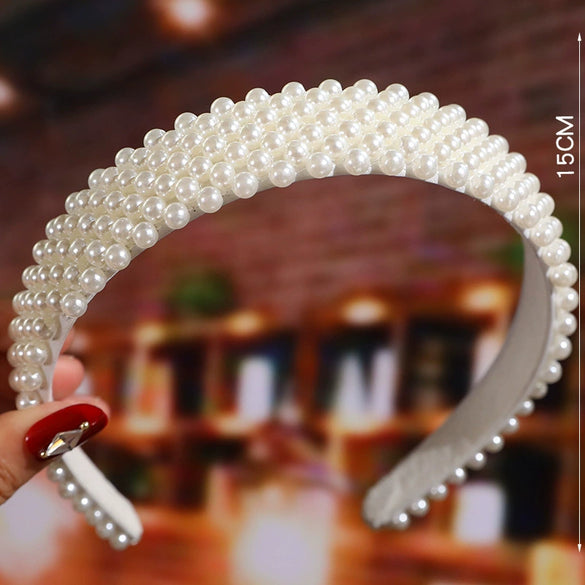 Women's Bridal Pearl Headband With Handknitted Knotted Design And Elegant Bow Crown Detail