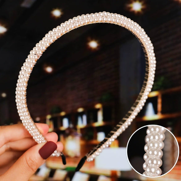 Women's Bridal Pearl Headband With Handknitted Knotted Design And Elegant Bow Crown Detail
