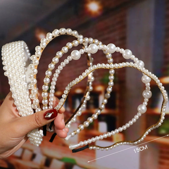 Women's Bridal Pearl Headband With Handknitted Knotted Design And Elegant Bow Crown Detail