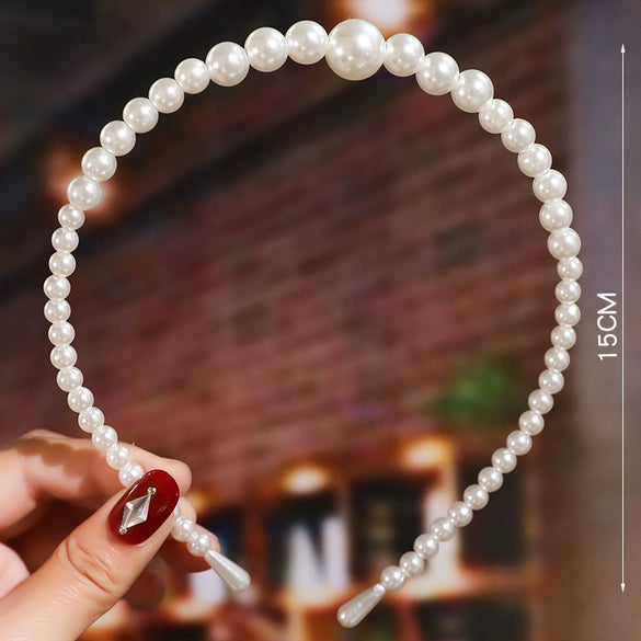 Women's Bridal Pearl Headband With Handknitted Knotted Design And Elegant Bow Crown Detail