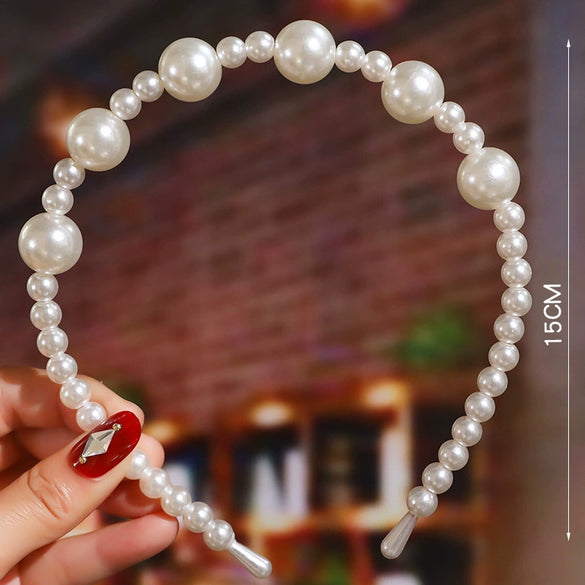 Women's Bridal Pearl Headband With Handknitted Knotted Design And Elegant Bow Crown Detail