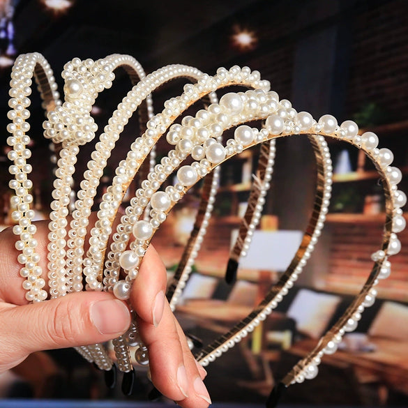 Women's Bridal Pearl Headband With Handknitted Knotted Design And Elegant Bow Crown Detail