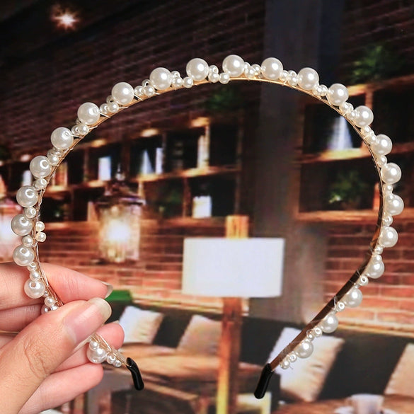 Women's Bridal Pearl Headband With Handknitted Knotted Design And Elegant Bow Crown Detail