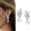 Women's Bridal Wedding Earrings Imitation Pearl Copper Flower Water Drop Geometric Highend Style