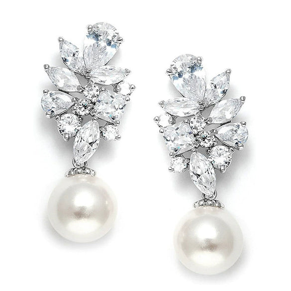 Women's Bridal Wedding Earrings Imitation Pearl Copper Flower Water Drop Geometric Highend Style