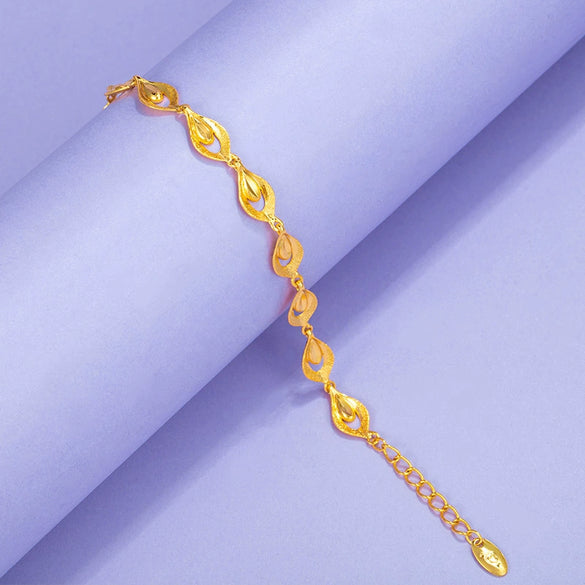 Women's Bridal Wedding Leaf Bracelet With Geometric Alloy Design And Sandy Gold Electroplated Finish