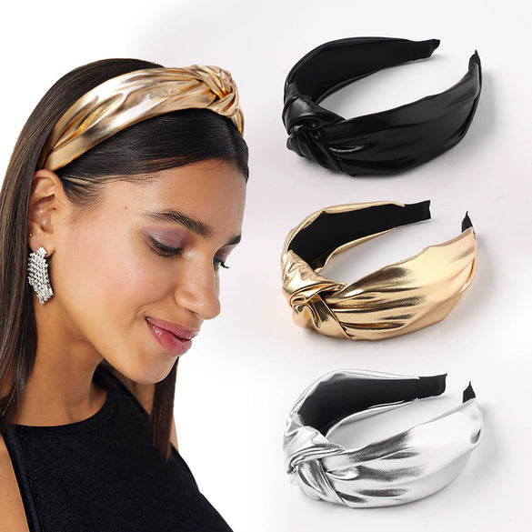 Women's Bright Plaid Pu Fabric Knotted Headband Handwoven Hair Accessory For Everyday Styling