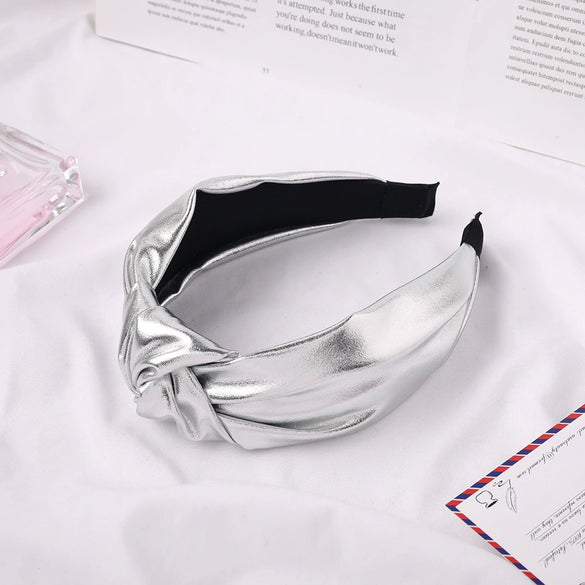 Women's Bright Plaid Pu Fabric Knotted Headband Handwoven Hair Accessory For Everyday Styling