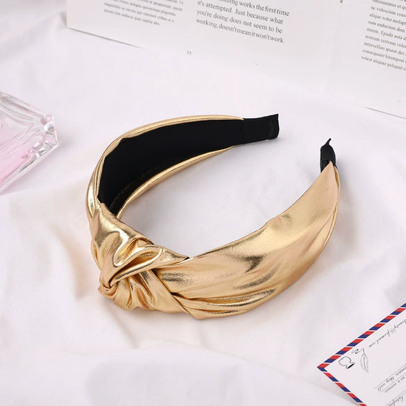 Women's Bright Plaid Pu Fabric Knotted Headband Handwoven Hair Accessory For Everyday Styling