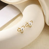 Women's Brushed Stainless Steel Imitation Pearl Earrings With Heart Shape Bow And Leaf Pattern Electroplated