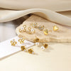 Women's Brushed Stainless Steel Imitation Pearl Earrings With Heart Shape Bow And Leaf Pattern Electroplated